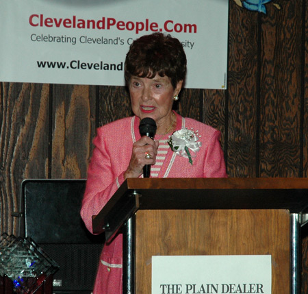 Jenny Brown speaking at the Cleveland International Hall of Fame inductions